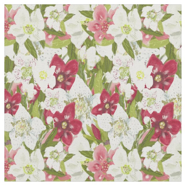Tissu Anémones de Noël-Hellebores Fleuris (Fermer)