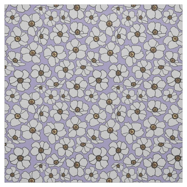 Tissu Anémones fleur blanche sur lavande  (Échantillon)