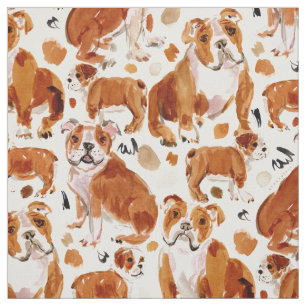Tissu ANGLAIS BULLDOG Peinture Aquarellée Motif chien