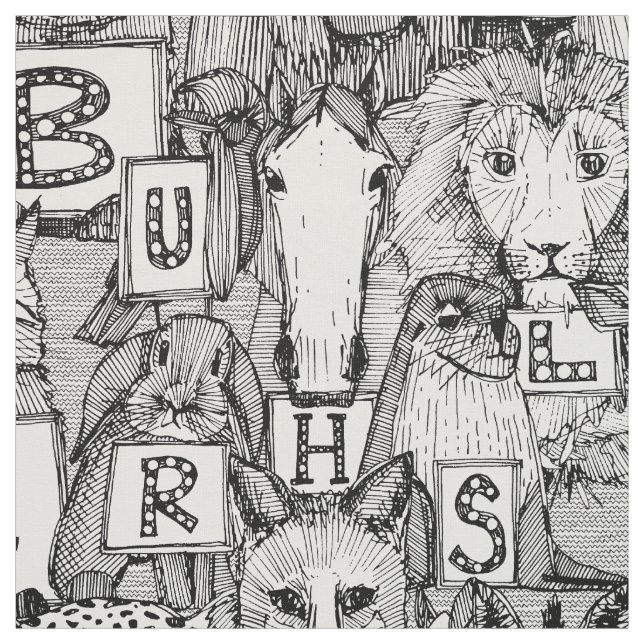 Tissu animal ABC noir blanc (Échantillon)