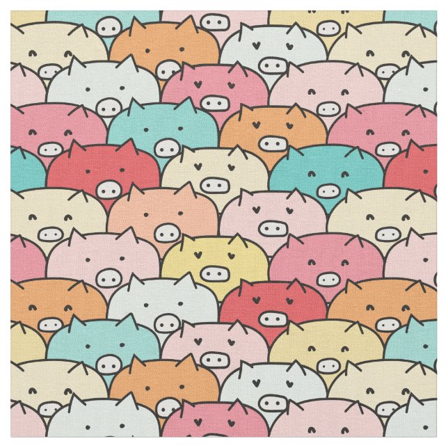 Tissu Animaux adorables motif pour enfants l Cochons ros (Fermer)