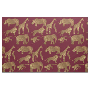 Tissu Animaux Brown de jungle de rayure d'or sur