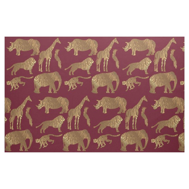 Tissu Animaux Brown de jungle de rayure d'or sur (Fat Quarter)