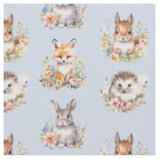 Tissu Animaux de bois sur bleu clair (Fermer)
