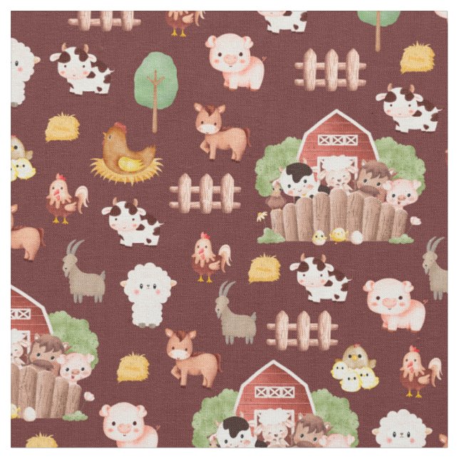 Tissu Animaux de ferme Brown (Fermer)