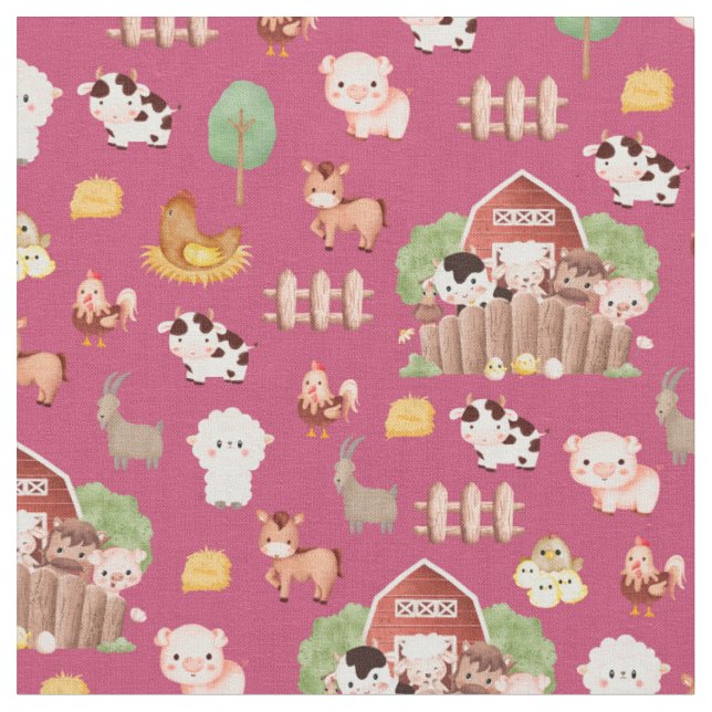 Tissu Animaux de ferme en rose foncé (Fermer)