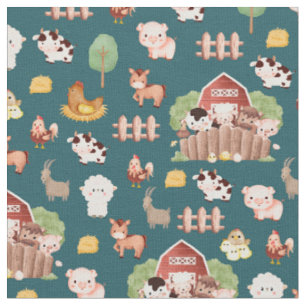Tissu Animaux de ferme en Turquoise foncé