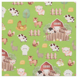 Tissu Animaux de ferme sur vert vif