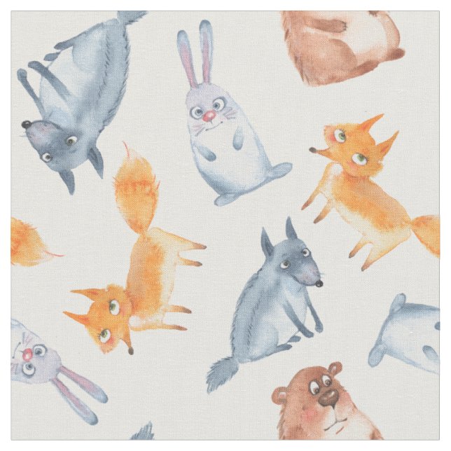 Tissu Animaux de forêt de bande dessinée. Loup, ours, (Fermer)