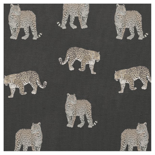 Tissu Animaux de la jungle léopard doré noir moderne (Fermer)
