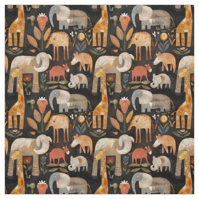 Tissu Animaux de safari artisanaux (Échantillon)