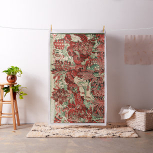 Tissu ANIMAUX D'IMAGINAIRE, CHEVAUX, BOIS Rouge Vert Flo