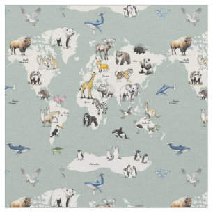 Tissu animaux du monde carte de nursery - menthe 