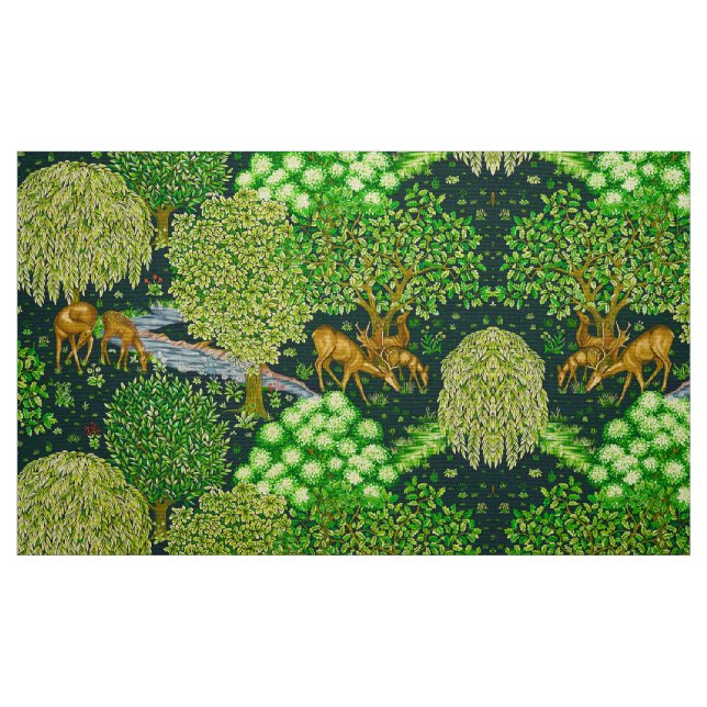 Tissu ANIMAUX FORESTIERS, CERFS PAR UN BROOK Blue Green  (Fat Quarter)