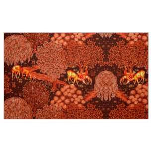 Tissu ANIMAUX FORESTIERS, CERFS PAR UN BROOK Jaune Flora