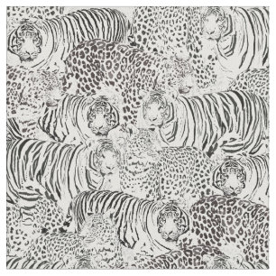 Tissu Animaux modernes de tigres léopards noirs blancs