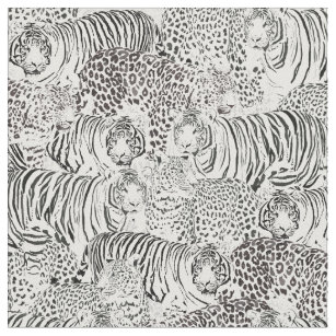 Tissu Animaux modernes de tigres léopards noirs blancs