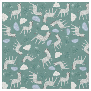 Tissu Animaux sauvages zèbres chevaux aquarelle enfants 