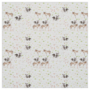 Tissu Animaux tirés par la main d'aquarelle à la ferme