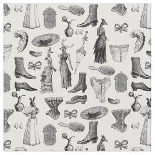 Tissu animaux victoriens antiques noir blanc toile femme
