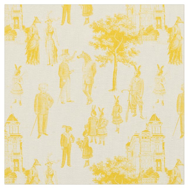 Tissu animaux victoriens antiques toile jaune (Fermer)