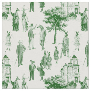 Tissu animaux victoriens antiques toile vert