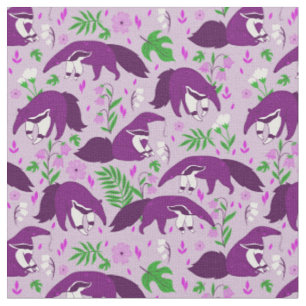 Tissu anteater violet mignon animal floral