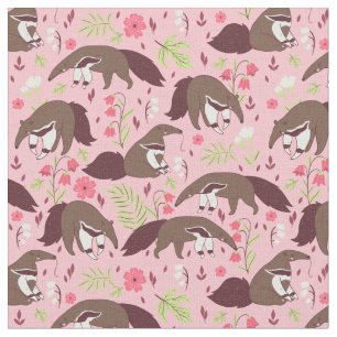 Tissu anteure rose mignon animal floral