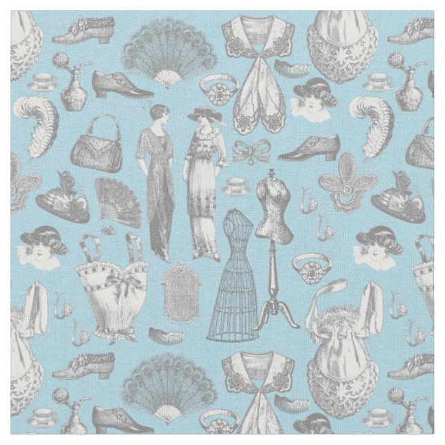 Tissu antiquité edwardienne mode vintage dames bleu (Fermer)