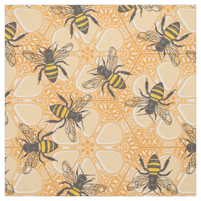 Tissu apricot fleuri de la ruche miel orange (Échantillon)