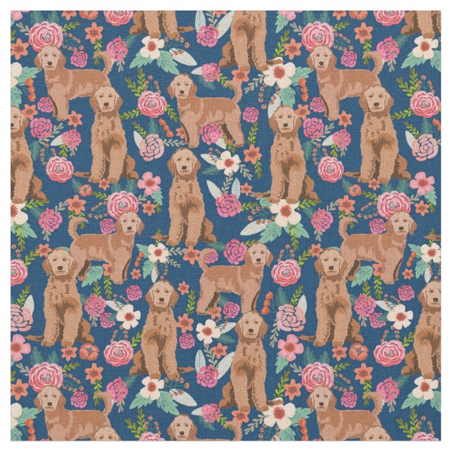 Tissu Apricot Golden Doodle vintage floral marine (Fermer)