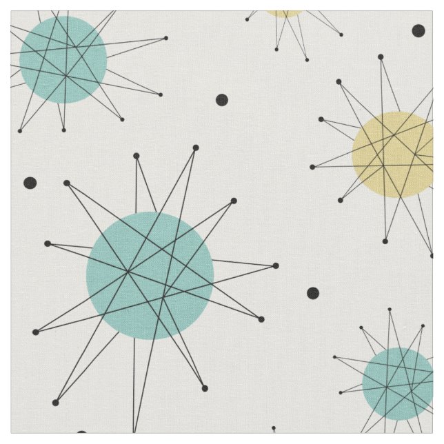 Tissu Aqua Blue Jaune Starburst franciscain Mi-siècle (Fermer)