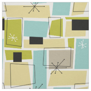 Tissu Aqua Blue Yellow Rectangs Motif du milieu du siècl
