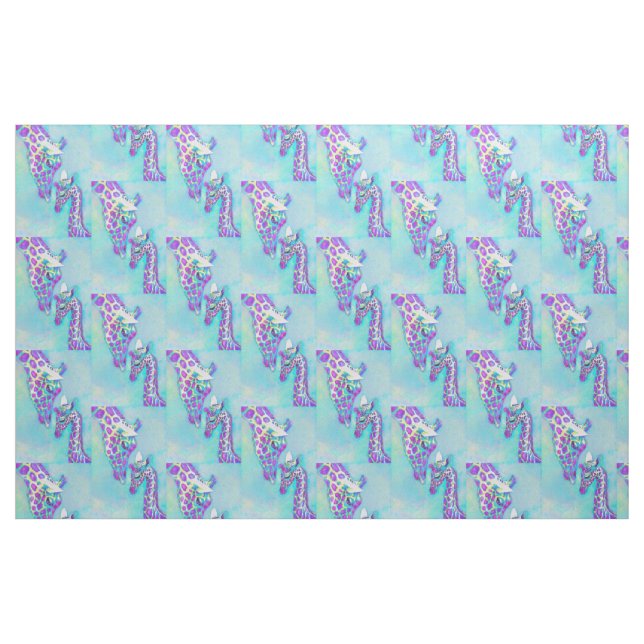 Tissu aqua et girafes pourpres (Fat Quarter)