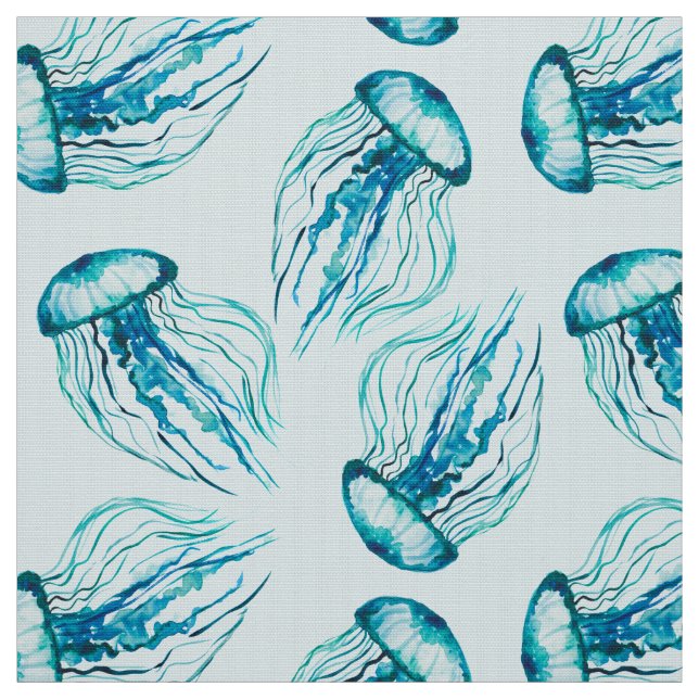 Tissu Aqua Jellyfish Motif aquarelle (Échantillon)