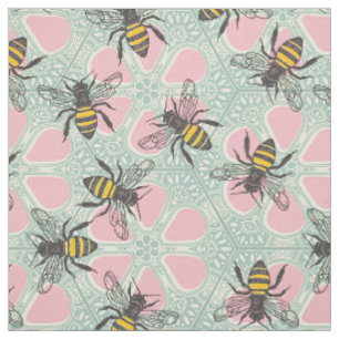 Tissu aqua rose fleuri de ruche miel