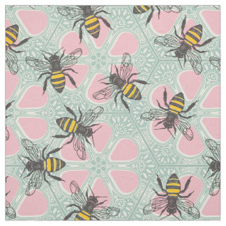 Tissu aqua rose fleuri de ruche miel