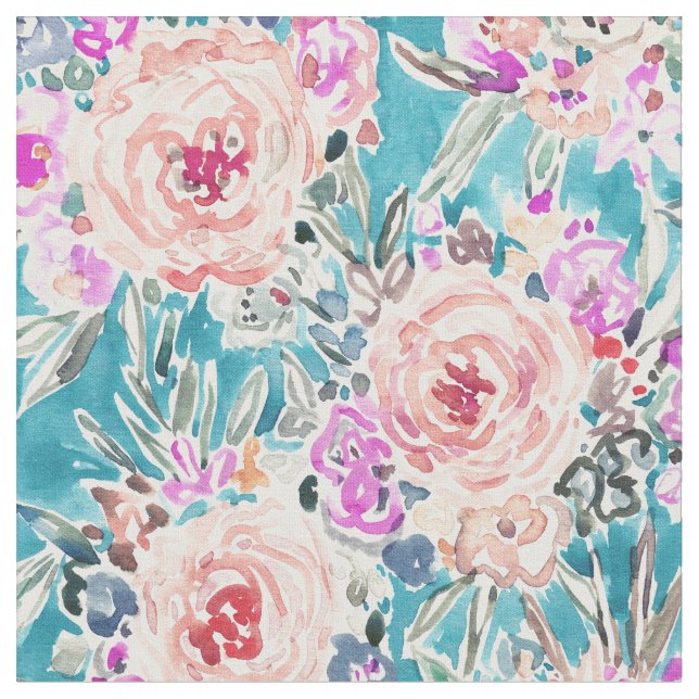 Tissu Aqua tropical de MANIÈRES de WAHINE floral (Fermer)