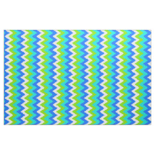 Tissu Aqua Turquoise Blue Lime Green Ikat Zigzag Art