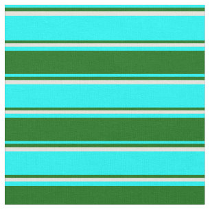 Tissu Aqua, Vert foncé et rayures beiges