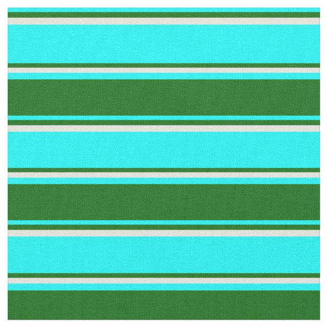 Tissu Aqua, Vert foncé et rayures beiges (Fermer)