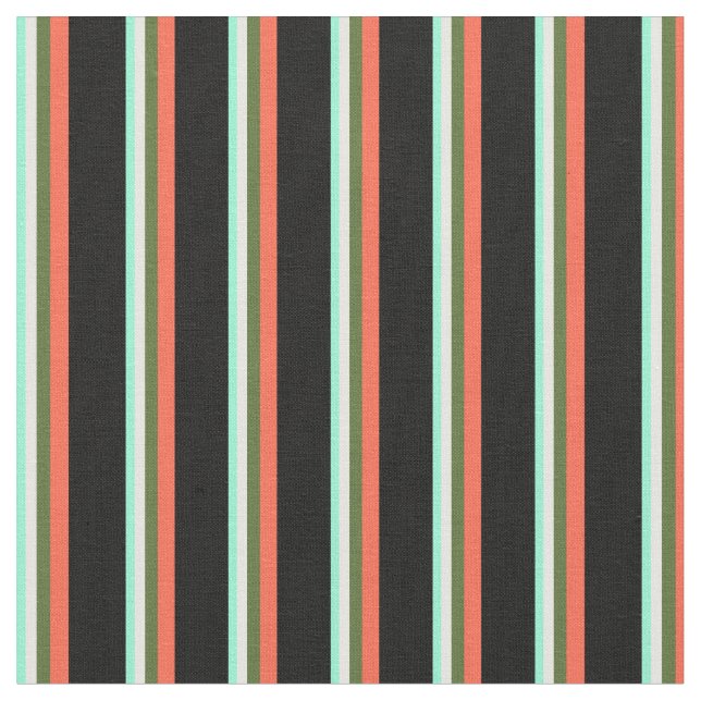 Tissu Aquamarine, blanc, vert foncé, rouge et noir (Fermer)