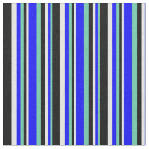 Tissu Aquamarine, Bleu, Crème à la menthe & Lignes noire