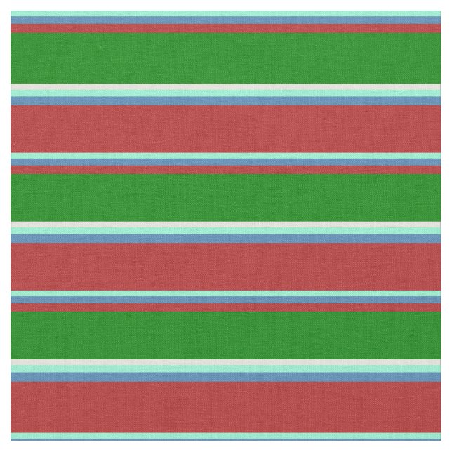 Tissu Aquamarine, Bleu, Rouge, Vert & Beige (Fermer)