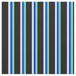 Tissu Aquamarine, Turquoise foncé, Bleu, Blanc et Noir
