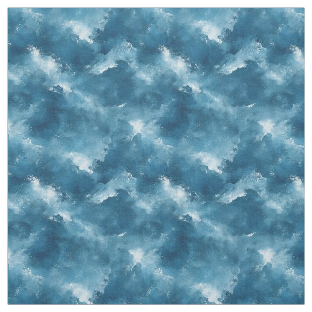 Tissu Aquarelle Abstraite bleue et blanche (Échantillon)