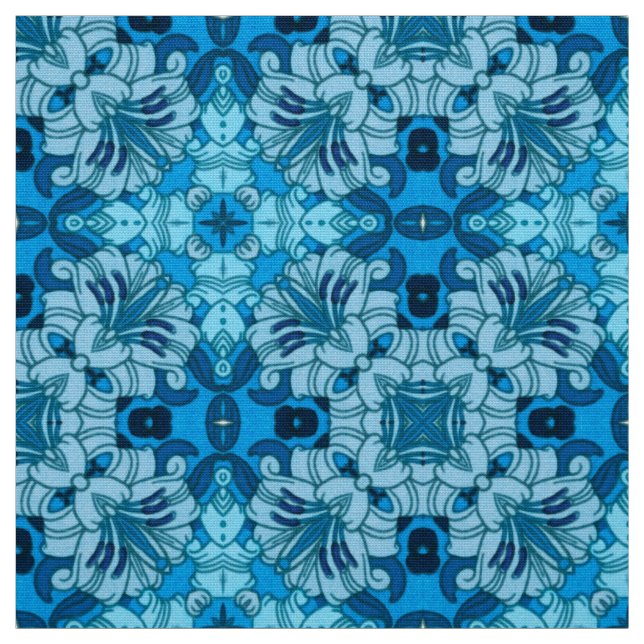 Tissu Aquarelle Abstraite Floral Denim Blue (Échantillon)