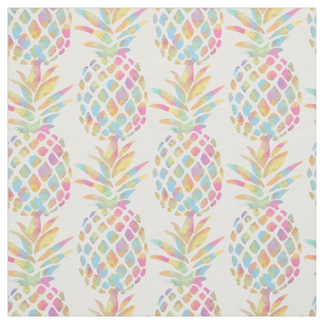 Tissu Aquarelle ananas Tropical Rainbow Motif (Échantillon)