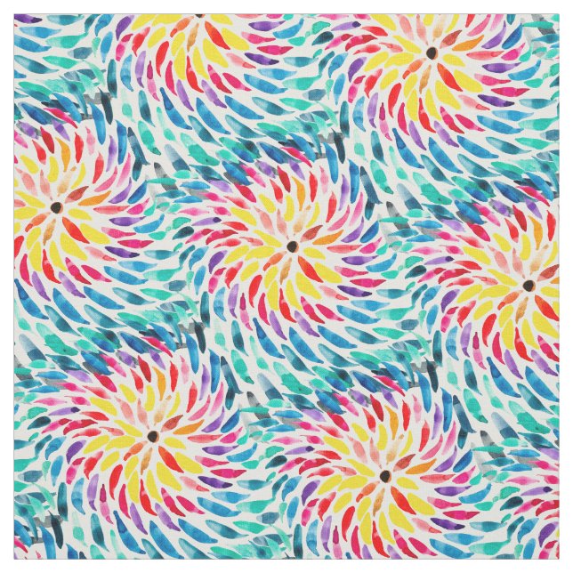 Tissu Aquarelle arc-en-ciel spirale abstraite (Échantillon)