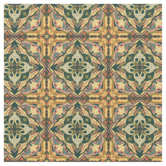 Tissu Aquarelle Azulejo Tile espagnole (Fermer)